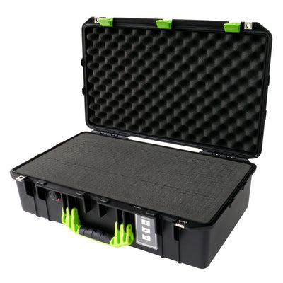 Pelican 1555 Air Case, Black with Lime Green Handle & Latches Pick & Pluck Foam with Convolute Lid Foam ColorCase 015550-0001-110-300