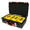 Pelican 1555 Air Case, Black with Orange Handle & Latches Yellow Padded Microfiber Dividers with Convolute Lid Foam ColorCase 015550-0010-110-150