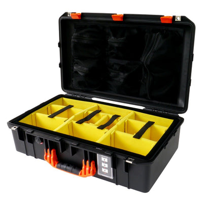 Pelican 1555 Air Case, Black with Orange Handle & Latches Yellow Padded Microfiber Dividers with Mesh Lid Organizer ColorCase 015550-0110-110-150
