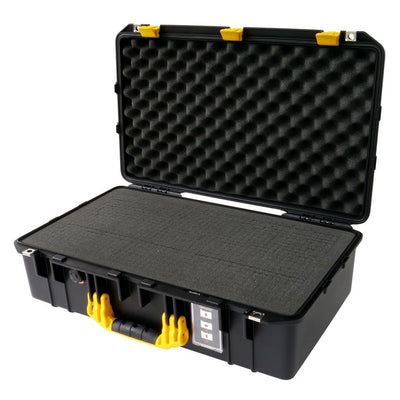 Pelican 1555 Air Case, Black with Yellow Handle & Latches Pick & Pluck Foam with Convolute Lid Foam ColorCase 015550-0001-110-240