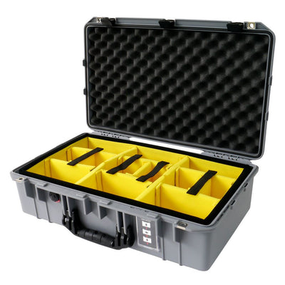 Pelican 1555 Air Case, Silver with Black Handle & Latches Yellow Padded Microfiber Dividers with Convolute Lid Foam ColorCase 015550-0010-180-110