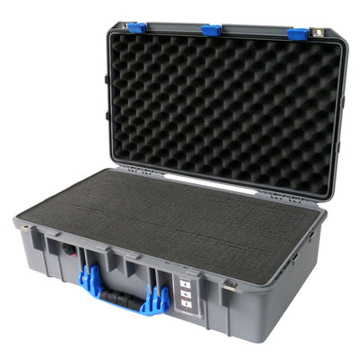 Pelican 1555 Air Case, Silver with Blue Handle & Latches Pick & Pluck Foam with Convolute Lid Foam ColorCase 015550-0001-180-120