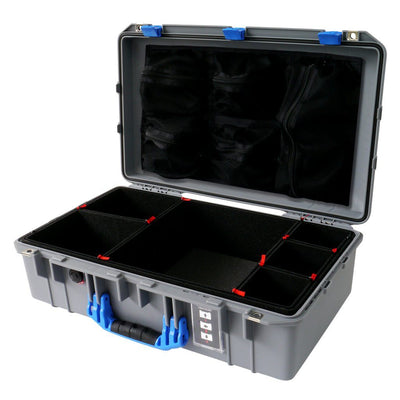 Pelican 1555 Air Case, Silver with Blue Handle & Latches TrekPak Divider System with Mesh Lid Organizer ColorCase 015550-0120-180-120