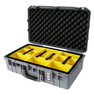 Pelican 1555 Air Case, Silver Yellow Padded Microfiber Dividers with Convolute Lid Foam ColorCase 015550-0010-180-180