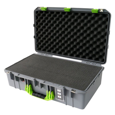 Pelican 1555 Air Case, Silver with Lime Green Handle & Latches Pick & Pluck Foam with Convolute Lid Foam ColorCase 015550-0001-180-300