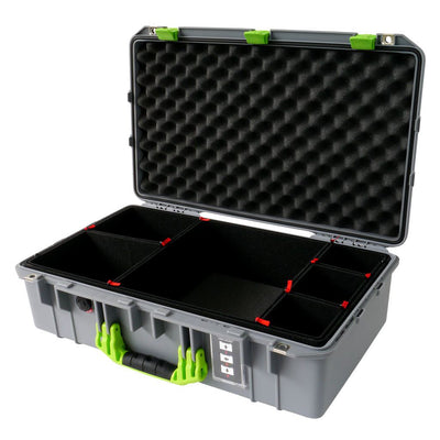 Pelican 1555 Air Case, Silver with Lime Green Handle & Latches TrekPak Divider System with Convolute Lid Foam ColorCase 015550-0020-180-300
