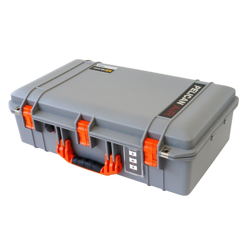 Pelican 1555 Air Case, Silver with Orange Handle & Latches ColorCase 