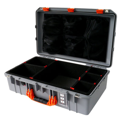 Pelican 1555 Air Case, Silver with Orange Handle & Latches TrekPak Divider System with Mesh Lid Organizer ColorCase 015550-0120-180-150