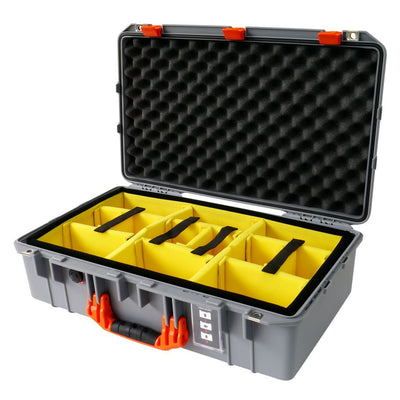 Pelican 1555 Air Case, Silver with Orange Handle & Latches Yellow Padded Microfiber Dividers with Convolute Lid Foam ColorCase 015550-0010-180-150