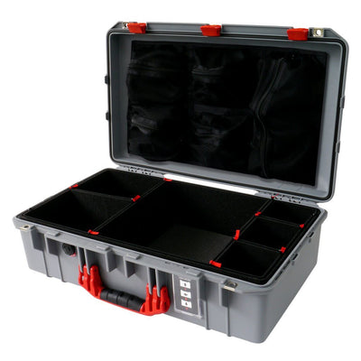 Pelican 1555 Air Case, Silver with Red Handle & Latches TrekPak Divider System with Mesh Lid Organizer ColorCase 015550-0120-180-320