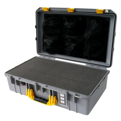 Pelican 1555 Air Case, Silver with Yellow Handle & Latches Pick & Pluck Foam with Mesh Lid Organizer ColorCase 015550-0101-180-240