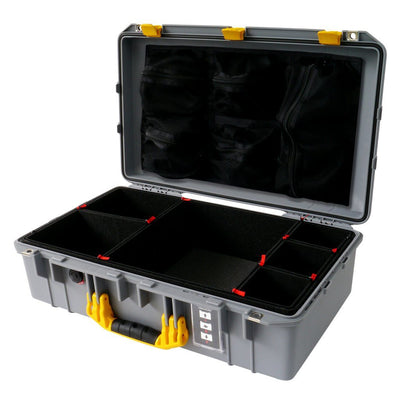 Pelican 1555 Air Case, Silver with Yellow Handle & Latches TrekPak Divider System with Mesh Lid Organizer ColorCase 015550-0120-180-240