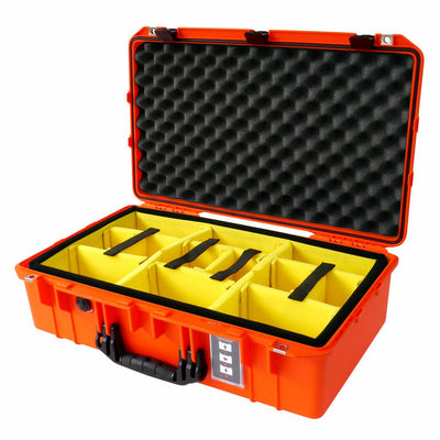 Pelican 1555 Air Case, Orange with Black Handle & Latches Yellow Padded Microfiber Dividers with Convolute Lid Foam ColorCase 015550-0010-150-110