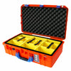 Pelican 1555 Air Case, Orange with Blue Handle & Latches Yellow Padded Microfiber Dividers with Convolute Lid Foam ColorCase 015550-0010-150-120