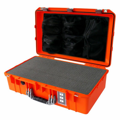 Pelican 1555 Air Case, Orange with Silver Handle & Latches Pick & Pluck Foam with Mesh Lid Organizer ColorCase 015550-0101-150-180