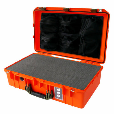 Pelican 1555 Air Case, Orange with OD Green Handle & Latches Pick & Pluck Foam with Mesh Lid Organizer ColorCase 015550-0101-150-130