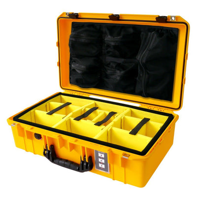 Pelican 1555 Air Case, Yellow with Black Handle & Latches Yellow Padded Microfiber Dividers with Mesh Lid Organizer ColorCase 015550-0110-240-110