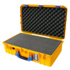Pelican 1555 Air Case, Yellow with Blue Handle & Latches Pick & Pluck Foam with Convolute Lid Foam ColorCase 015550-0001-240-120