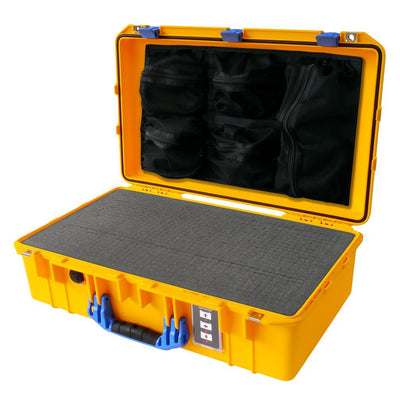 Pelican 1555 Air Case, Yellow with Blue Handle & Latches Pick & Pluck Foam with Mesh Lid Organizer ColorCase 015550-0101-240-120