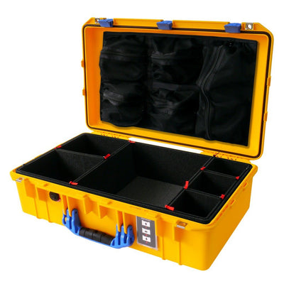 Pelican 1555 Air Case, Yellow with Blue Handle & Latches TrekPak Divider System with Mesh Lid Organizer ColorCase 015550-0120-240-120