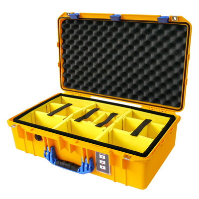 Pelican 1555 Air Case, Yellow with Blue Handle & Latches Yellow Padded Microfiber Dividers with Convolute Lid Foam ColorCase 015550-0010-240-120
