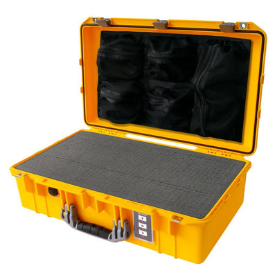 Pelican 1555 Air Case, Yellow with Silver Handle & Latches Pick & Pluck Foam with Mesh Lid Organizer ColorCase 015550-0101-240-180