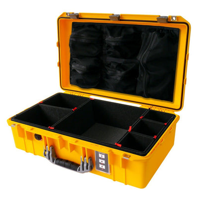 Pelican 1555 Air Case, Yellow with Silver Handle & Latches TrekPak Divider System with Mesh Lid Organizer ColorCase 015550-0120-240-180