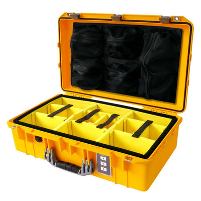 Pelican 1555 Air Case, Yellow with Silver Handle & Latches Yellow Padded Microfiber Dividers with Mesh Lid Organizer ColorCase 015550-0110-240-180