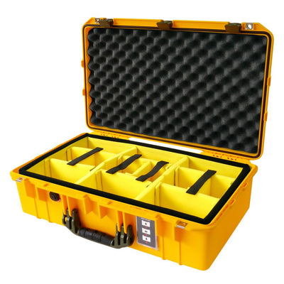 Pelican 1555 Air Case, Yellow with OD Green Handle & Latches Yellow Padded Microfiber Dividers with Convolute Lid Foam ColorCase 015550-0010-240-130
