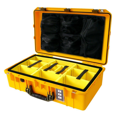 Pelican 1555 Air Case, Yellow with OD Green Handle & Latches Yellow Padded Microfiber Dividers with Mesh Lid Organizer ColorCase 015550-0110-240-130