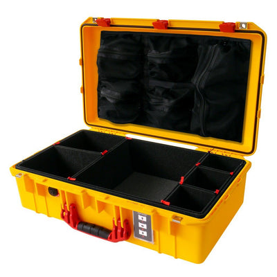 Pelican 1555 Air Case, Yellow with Red Handle & Latches TrekPak Divider System with Mesh Lid Organizer ColorCase 015550-0120-240-320