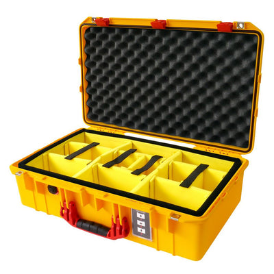 Pelican 1555 Air Case, Yellow with Red Handle & Latches Yellow Padded Microfiber Dividers with Convolute Lid Foam ColorCase 015550-0010-240-320