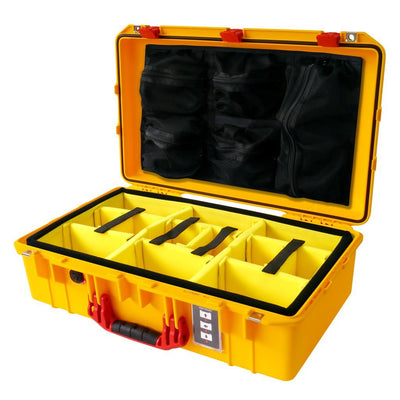 Pelican 1555 Air Case, Yellow with Red Handle & Latches Yellow Padded Microfiber Dividers with Mesh Lid Organizer ColorCase 015550-0110-240-320