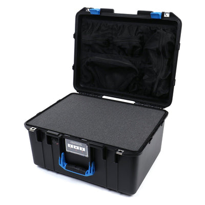 Pelican 1557 Air Case, Black with Blue Handle & Latches Pick & Pluck Foam with Mesh Lid Organizer ColorCase 015570-0101-110-120