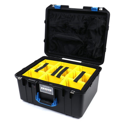 Pelican 1557 Air Case, Black with Blue Handle & Latches Yellow Padded Microfiber Dividers with Mesh Lid Organizer ColorCase 015570-0110-110-120