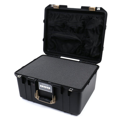 Pelican 1557 Air Case, Black with Desert Tan Handle & Latches Pick & Pluck Foam with Mesh Lid Organizer ColorCase 015570-0101-110-310