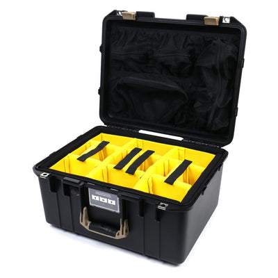 Pelican 1557 Air Case, Black with Desert Tan Handle & Latches Yellow Padded Microfiber Dividers with Mesh Lid Organizer ColorCase 015570-0110-110-310