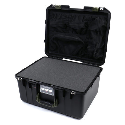 Pelican 1557 Air Case, Black with OD Green Handle & Latches Pick & Pluck Foam with Mesh Lid Organizer ColorCase 015570-0101-110-130