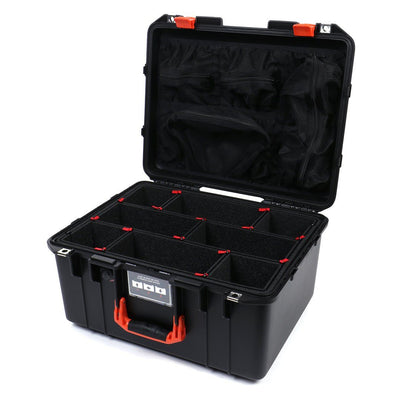 Pelican 1557 Air Case, Black with Orange Handle & Latches TrekPak Divider System with Mesh Lid Organizer ColorCase 015570-0120-110-150