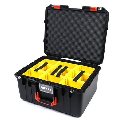 Pelican 1557 Air Case, Black with Orange Handle & Latches Yellow Padded Microfiber Dividers with Convolute Lid Foam ColorCase 015570-0010-110-150