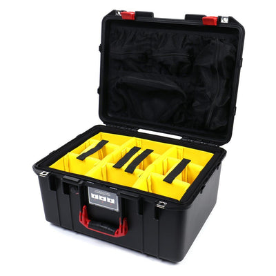 Pelican 1557 Air Case, Black with Red Handle & Latches Yellow Padded Microfiber Dividers with Mesh Lid Organizer ColorCase 015570-0110-110-320