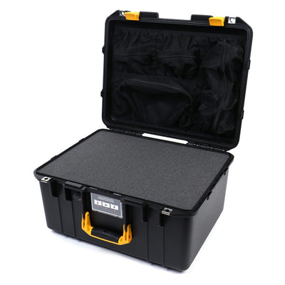 Pelican 1557 Air Case, Black with Yellow Handle & Latches Pick & Pluck Foam with Mesh Lid Organizer ColorCase 015570-0101-110-240