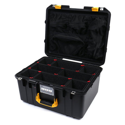 Pelican 1557 Air Case, Black with Yellow Handle & Latches TrekPak Divider System with Mesh Lid Organizer ColorCase 015570-0120-110-240
