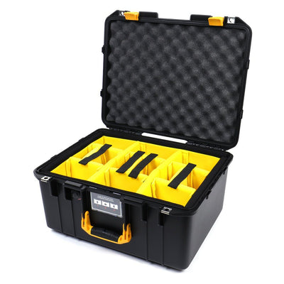 Pelican 1557 Air Case, Black with Yellow Handle & Latches Yellow Padded Microfiber Dividers with Convolute Lid Foam ColorCase 015570-0010-110-240