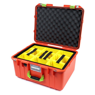 Pelican 1557 Air Case, Orange with Lime Green Handle & Latches Yellow Padded Microfiber Dividers with Convolute Lid Foam ColorCase 015570-0010-150-300