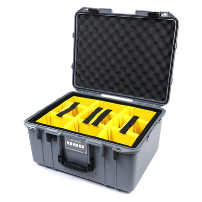 Pelican 1557 Air Case, Silver with Black Handle & Latches Yellow Padded Microfiber Dividers with Convolute Lid Foam ColorCase 015570-0010-180-110