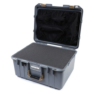 Pelican 1557 Air Case, Silver with Desert Tan Handle & Latches Pick & Pluck Foam with Mesh Lid Organizer ColorCase 015570-0101-180-310
