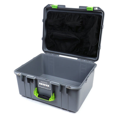 Pelican 1557 Air Case, Silver with Lime Green Handle & Latches Mesh Lid Organizer Only ColorCase 015570-0100-180-300