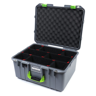 Pelican 1557 Air Case, Silver with Lime Green Handle & Latches TrekPak Divider System with Convolute Lid Foam ColorCase 015570-0020-180-300