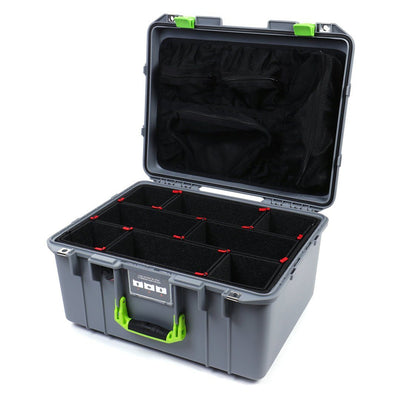 Pelican 1557 Air Case, Silver with Lime Green Handle & Latches TrekPak Divider System with Mesh Lid Organizer ColorCase 015570-0120-180-300